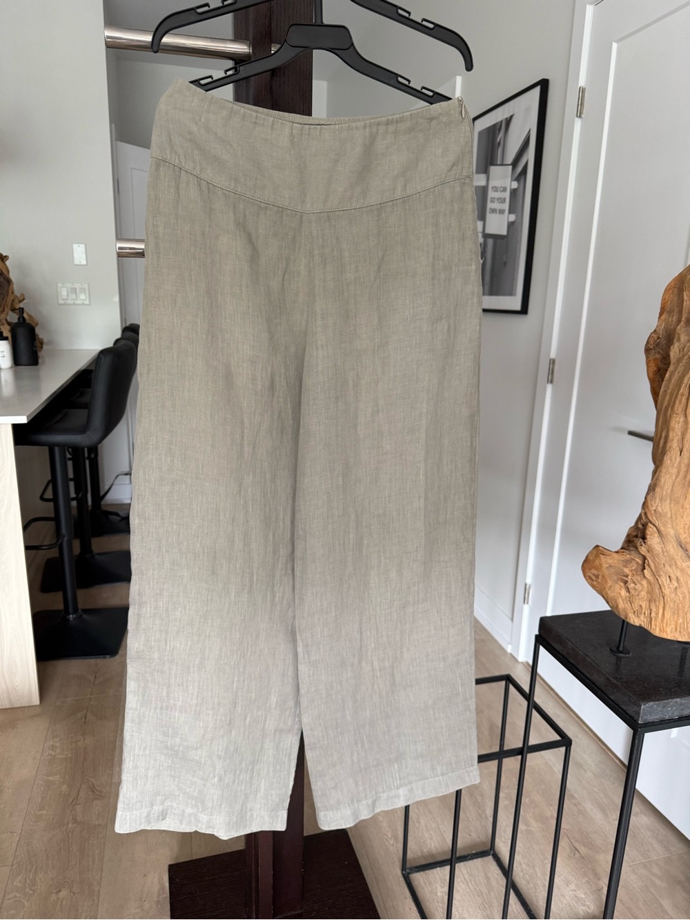 Sarah Pacini Wide-Leg Linen-Blend Pants in Light Taupe